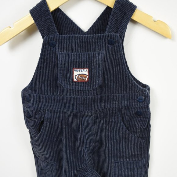 Navy corduroy overalls with football patch - Picture 1 of 9